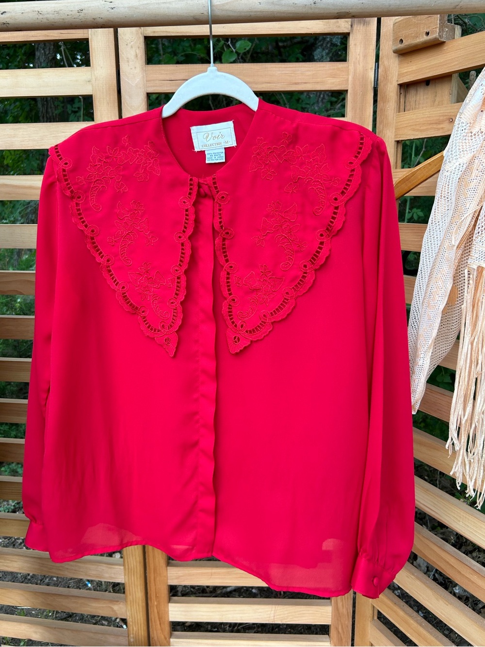 Vintage 80s/90s Billowed Sleeve Flowy Statement Collar Blouse
